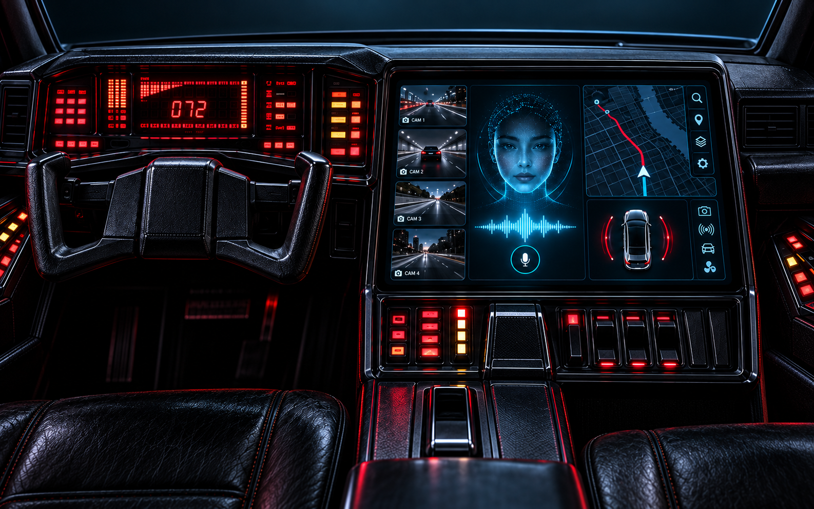 Character Console software running in a futuristic 1982 Pontiac Trans Am cockpit